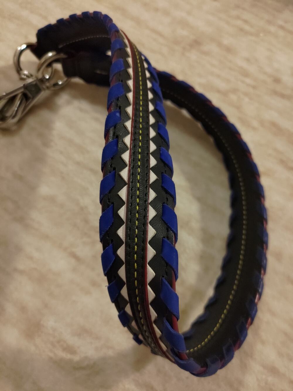 MZ Wallace Braided Short Shoulder Strap Blue White Black Leather Silver Hardware